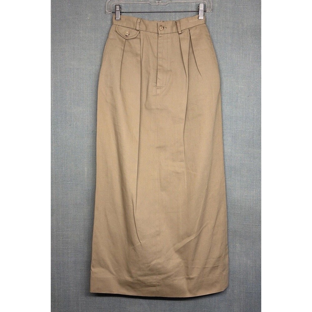 Vintage 1980 Rare Ralph Lauren Khaki Pencil Cotton Twill Midi Skirt Size 4/24
